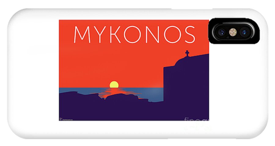Mykonos iPhone X Case featuring the digital art MYKONOS Sunset Silhouette - Orange by Sam Brennan