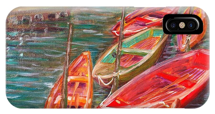 Boat iPhone X Case featuring the painting Native Fishing Boats by Vic Delnore