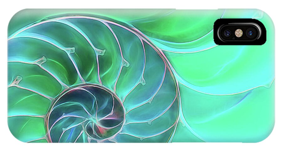 Sea Shell iPhone X Case featuring the photograph Nautilus Aqua Spiral by Gill Billington