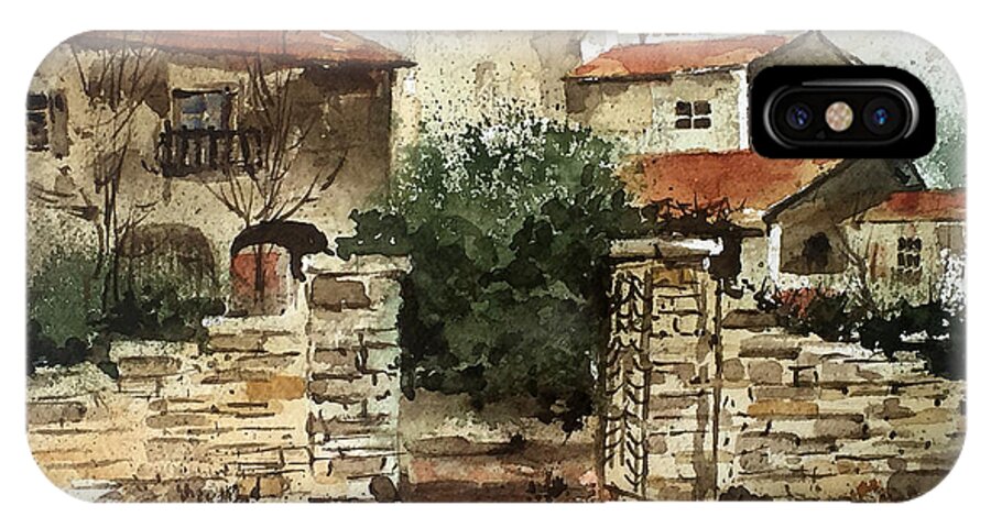 A Rustic Gate Opens To A Rural Villa. iPhone X Case featuring the painting Neighbors Gate by Monte Toon