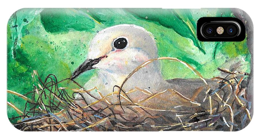 Mourning Dove iPhone X Case featuring the painting Nesting by Robin Monroe