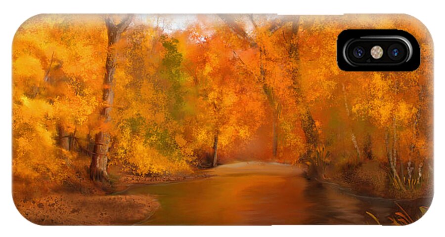New England Autumn In The Woods iPhone X Case featuring the painting New England Autumn in the Woods by Becky Herrera