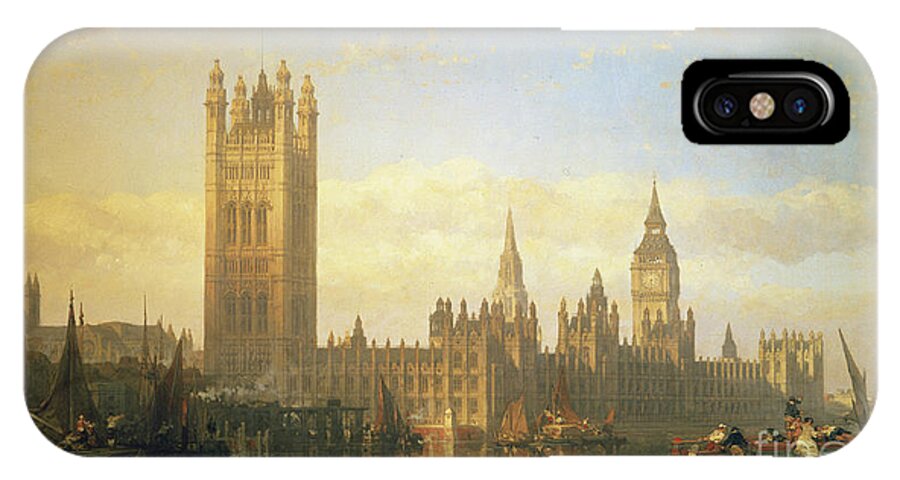 Big Ben iPhone X Case featuring the painting New Palace of Westminster from the River Thames by David Roberts