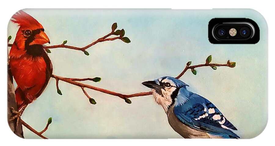 Birds iPhone X Case featuring the painting New buds of spring by Dana Newman