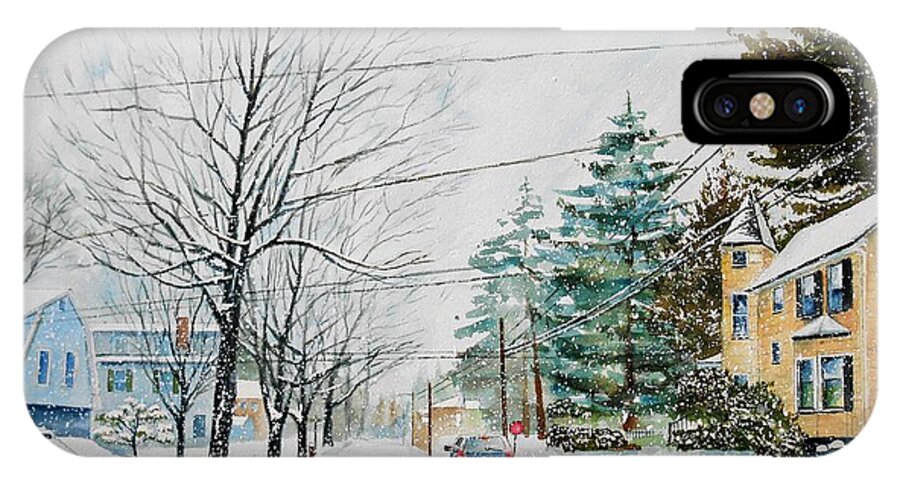 Snow Scene iPhone X Case featuring the painting New York Avenue by Brian Degnon