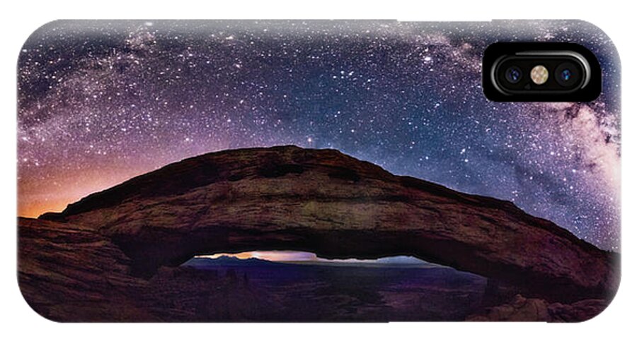 Lena Owens iPhone X Case featuring the digital art Night Sky Over Mesa Arch Utah by Lena Owens - OLena Art Vibrant Palette Knife and Graphic Design