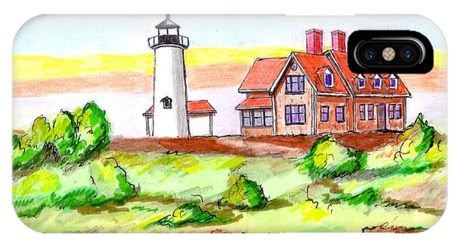 Cape Cod Lighthouse iPhone X Case featuring the drawing Nobska Point Lighthouse by Paul Meinerth