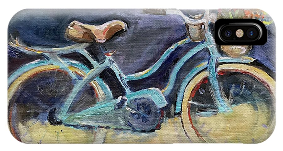 Bicycle iPhone X Case featuring the painting Old Blue Bicycle by Maria Reichert