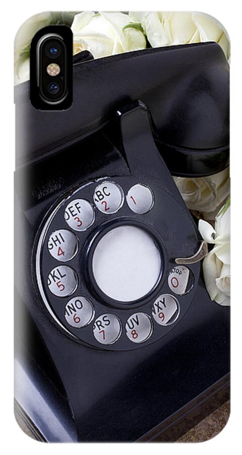Old iPhone X Case featuring the photograph Old phone and white roses by Garry Gay