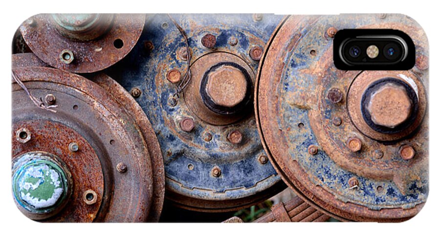 Rusted Bolts iPhone X Case featuring the photograph Old Wheels, Circles and Bolts by Kae Cheatham