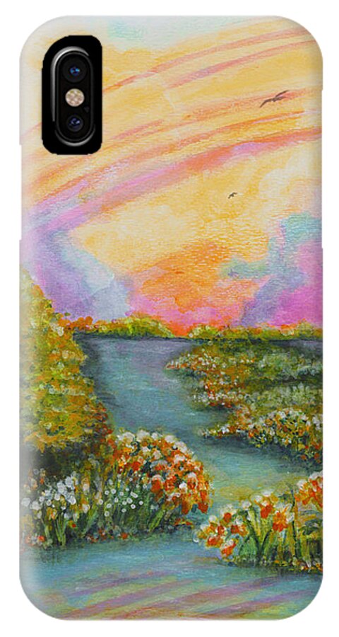 Rainbow iPhone X Case featuring the painting On My Way by Holly Carmichael