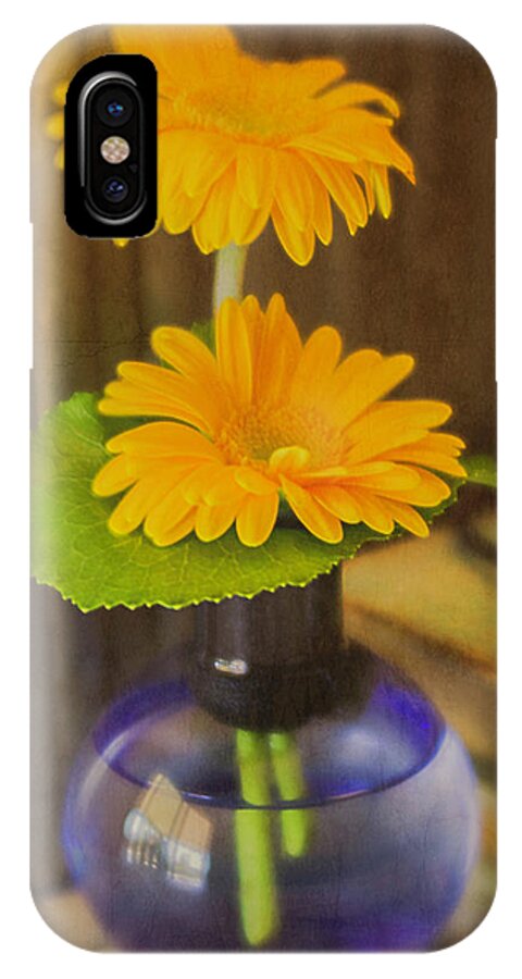Flowers iPhone X Case featuring the photograph Orange Flowers Blue Vase by Teresa Wilson