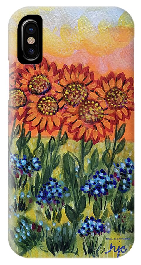 Sunset iPhone X Case featuring the painting Orange Sunset Flowers by Holly Carmichael