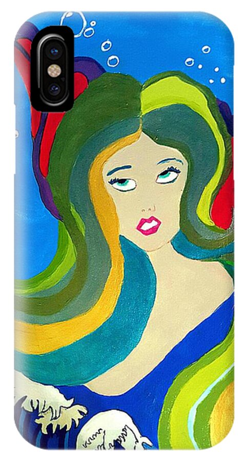 Oriental Mermaid iPhone X Case featuring the painting Japanese Mermaid Bubbles by Pamela Smale Williams