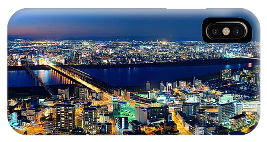 Osaka iPhone X Case featuring the photograph Osaka night rooftop view by Songquan Deng