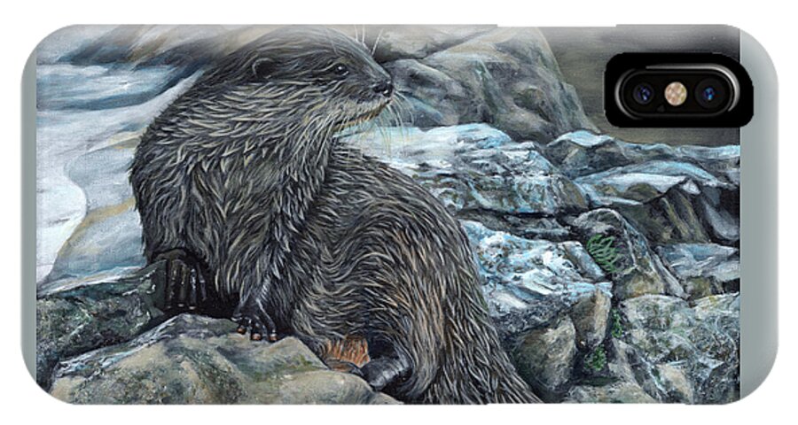 Otter iPhone X Case featuring the painting Otter on Rocks by John Neeve