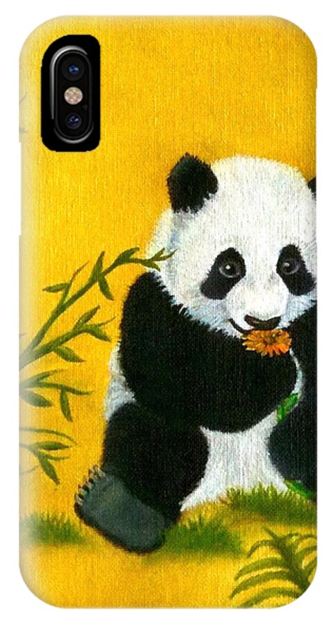Panda iPhone X Case featuring the painting Panda Power by Dr Pat Gehr
