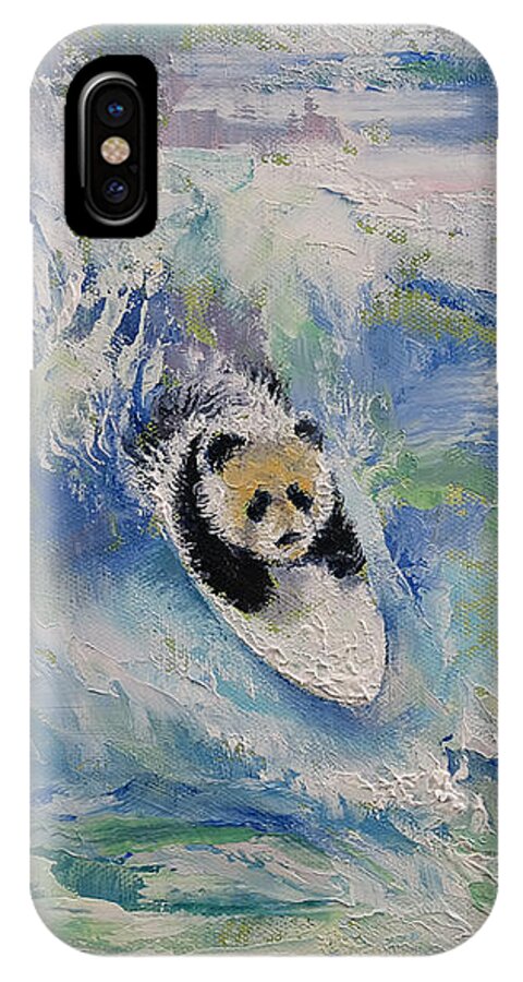 Surfer iPhone X Case featuring the painting Panda Surfer by Michael Creese