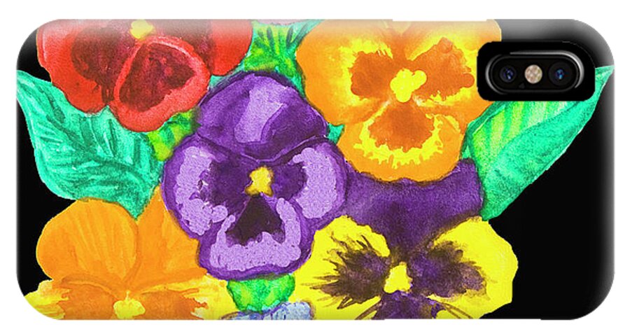 Pansy iPhone X Case featuring the painting Pansies on black by Irina Afonskaya