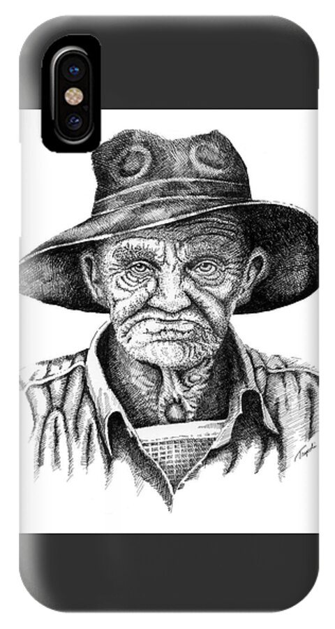 Western iPhone X Case featuring the drawing Pappy by Lawrence Tripoli