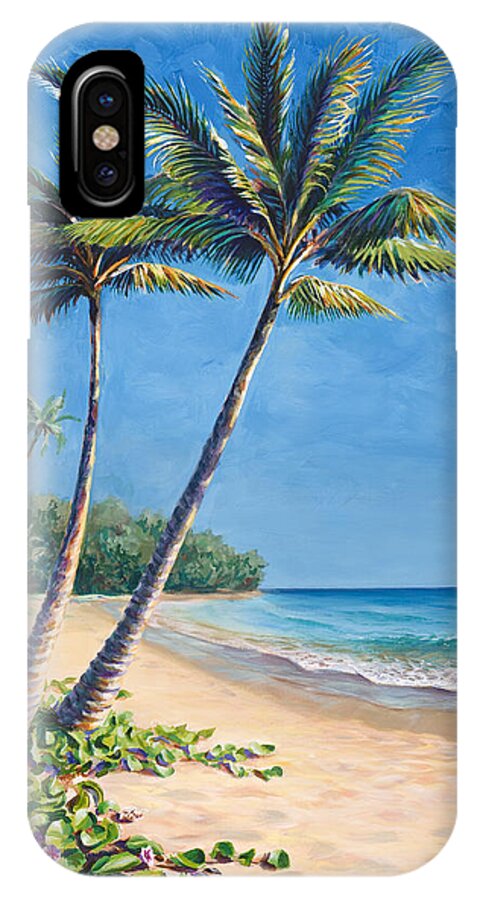 Hawaiian Palm Tree Landscape iPhone X Case featuring the painting Tropical Paradise Landscape - Hawaii Beach and Palms Painting by K Whitworth