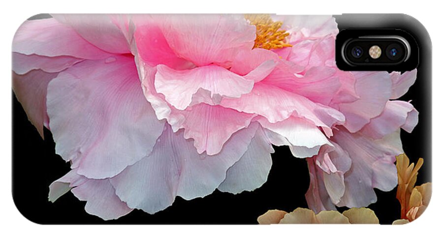 Beauty iPhone X Case featuring the mixed media Pas De Deux Glowing Peonies by Lynda Lehmann