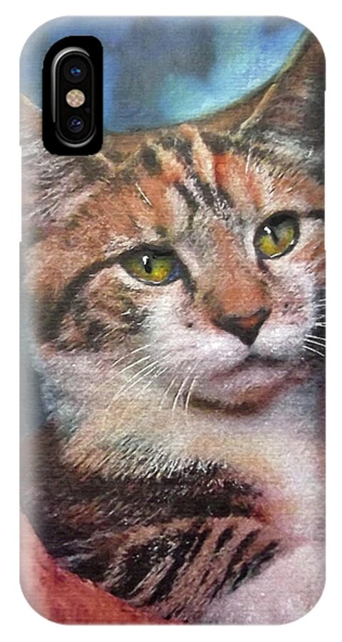 Cat iPhone X Case featuring the painting Peekaboo Tabby by Richard James Digance