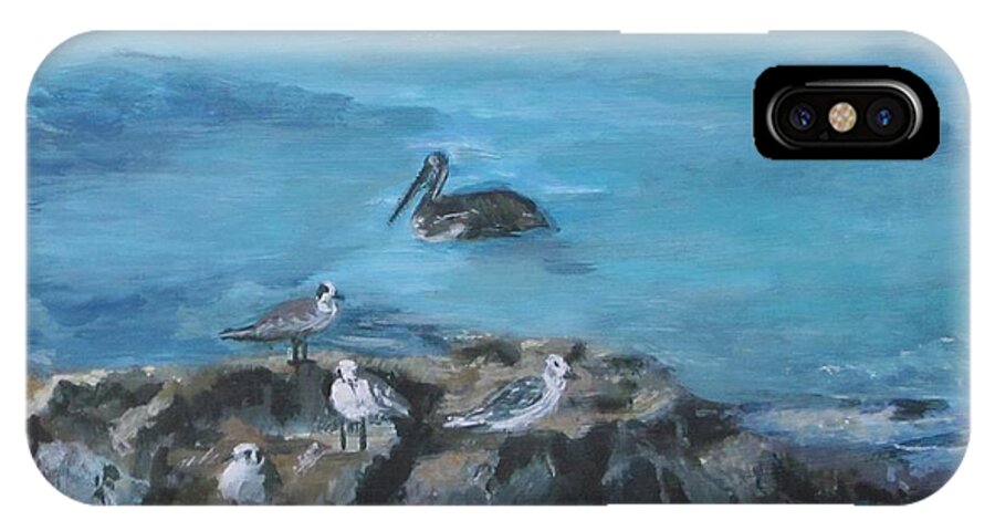 Pelican iPhone X Case featuring the painting Pelican Patrol by Paula Pagliughi