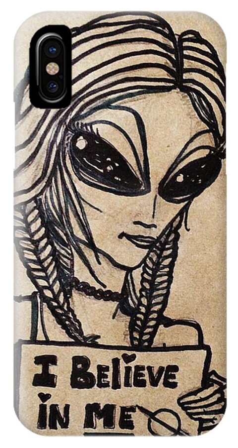 Pigtails iPhone X Case featuring the drawing Pigtalien Girl by Similar Alien