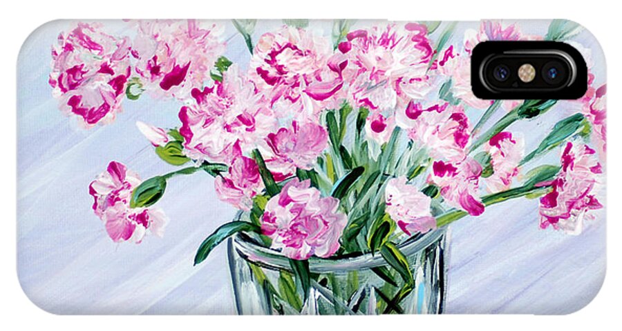 Best Buy Art iPhone X Case featuring the painting Pink Carnations in a Vase. For sale by Oksana Semenchenko