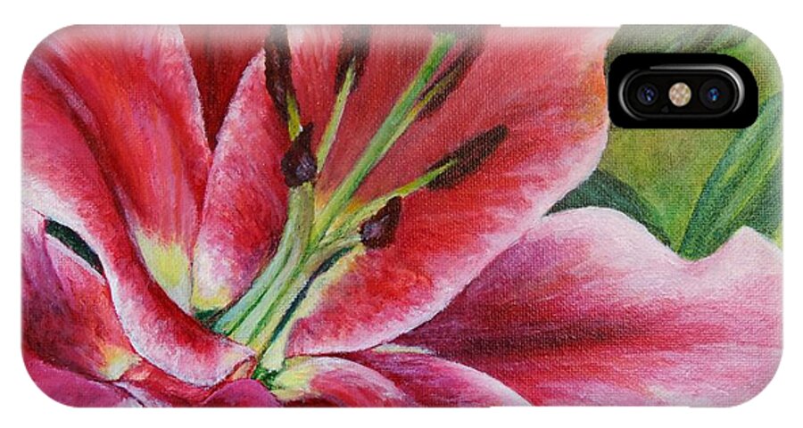Pink iPhone X Case featuring the painting Pink Tiger Lily by Jodi Higgins