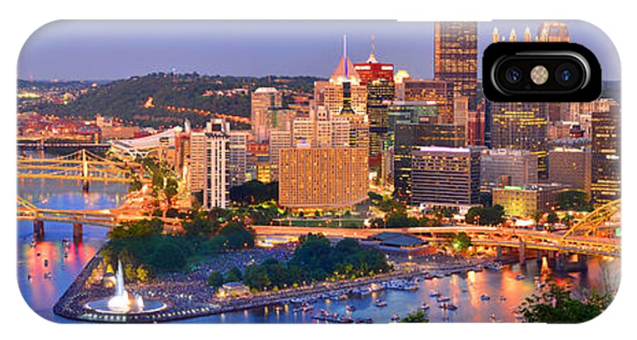 Pittsburgh Skyline iPhone X Case featuring the photograph Pittsburgh Pennsylvania Skyline at Dusk Sunset Panorama by Jon Holiday
