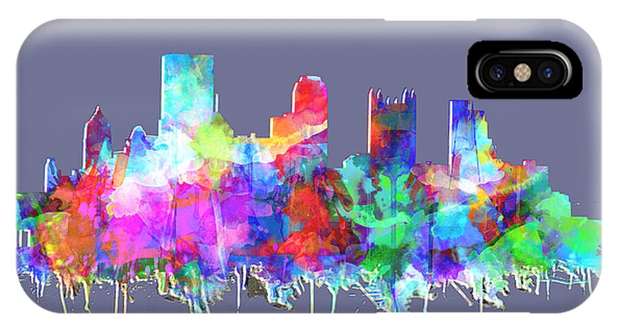 Pittsburgh iPhone X Case featuring the painting Pittsburgh skyline watercolor 3 by Bekim M