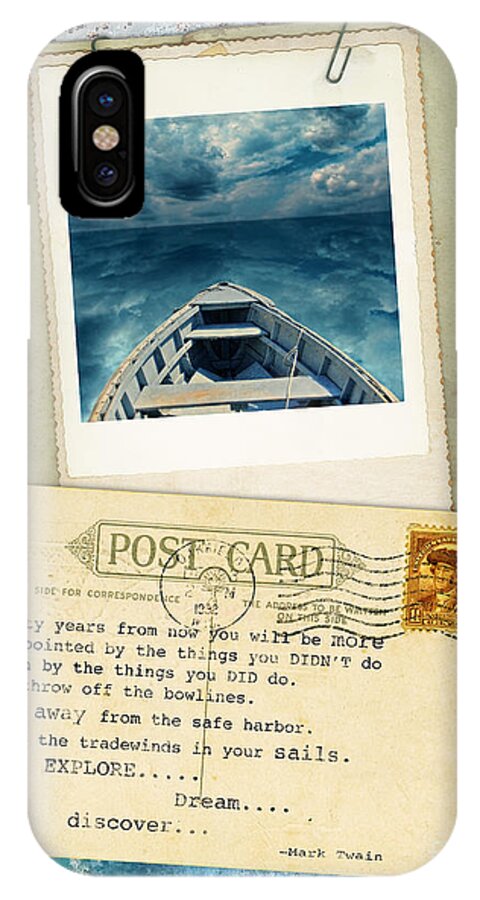 Boat iPhone X Case featuring the photograph Poloroid of Boat with Inspirational Quote by Jill Battaglia