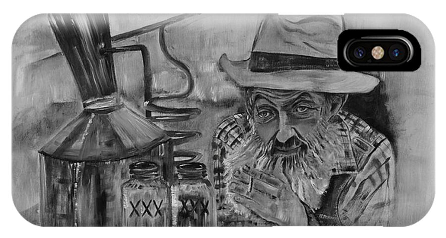 Popcorn Sutton iPhone X Case featuring the painting Popcorn Sutton - Black and White - Waiting on Shine by Jan Dappen