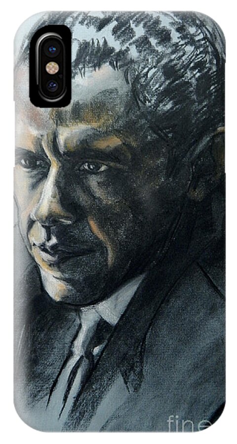 Charcoal Portrait Of President Obama iPhone X Case featuring the painting Charcoal Portrait of President Obama by Greta Corens