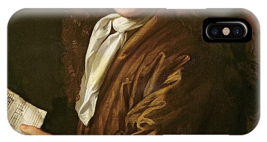 Diarist And Naval Administrator; Male; Neck Tie; Sheet Music; Musical Notes; Score; Writer; Pepys iPhone X Case featuring the painting Portrait of Samuel Pepys by John Hayls