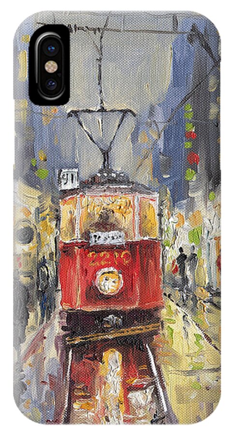 Oil iPhone X Case featuring the painting Prague Old Tram 08 by Yuriy Shevchuk