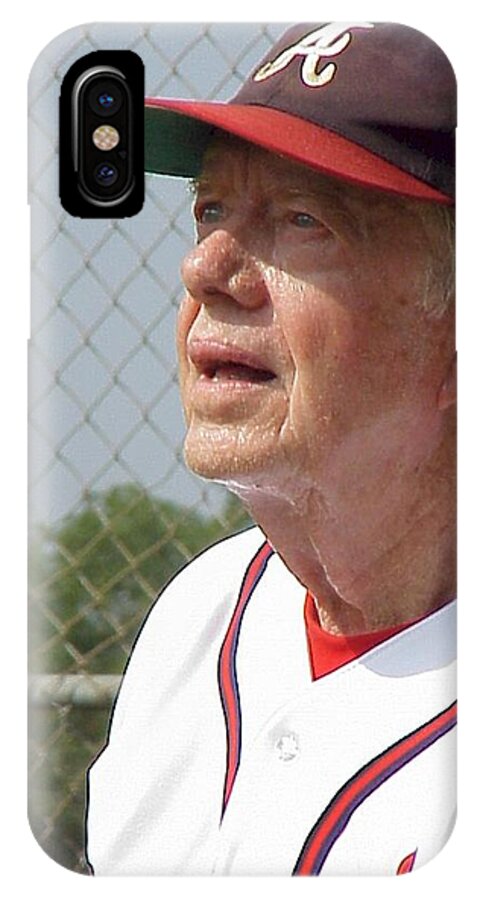 President Jimmy Carter iPhone X Case featuring the photograph President Jimmy Carter - Atlanta Braves Jersey and Cap by Jerry Battle