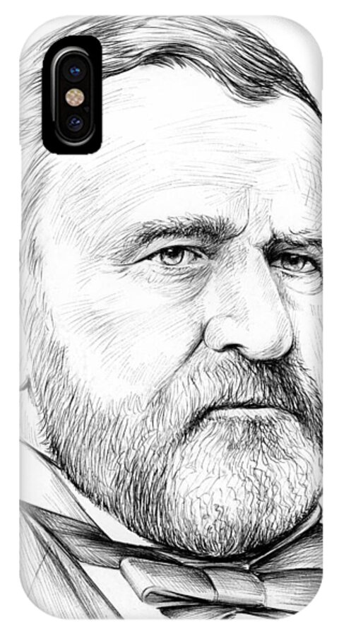 U.s. Grant iPhone X Case featuring the drawing President Ulysses S Grant by Greg Joens