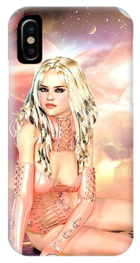 Pin-up iPhone X Case featuring the digital art Pretty in Peach Galaxies by Alicia Hollinger