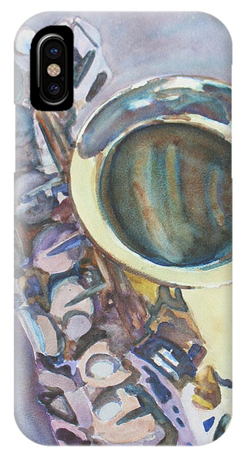 Sax iPhone X Case featuring the painting Purple Sax by Jenny Armitage