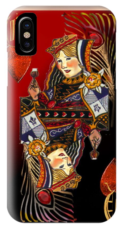 Queen Of Hearts  A Court Card From A Deck Of Cards Designes By Pam Mccabe iPhone X Case featuring the pastel Queen of Hearts by Pamela Mccabe