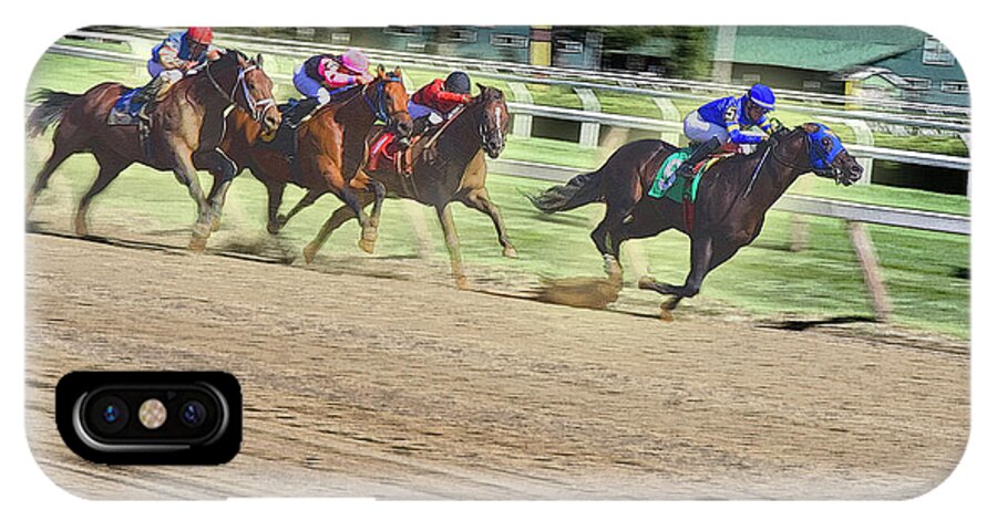 Lise Winne iPhone X Case featuring the digital art Race Horses In Motion by Lise Winne