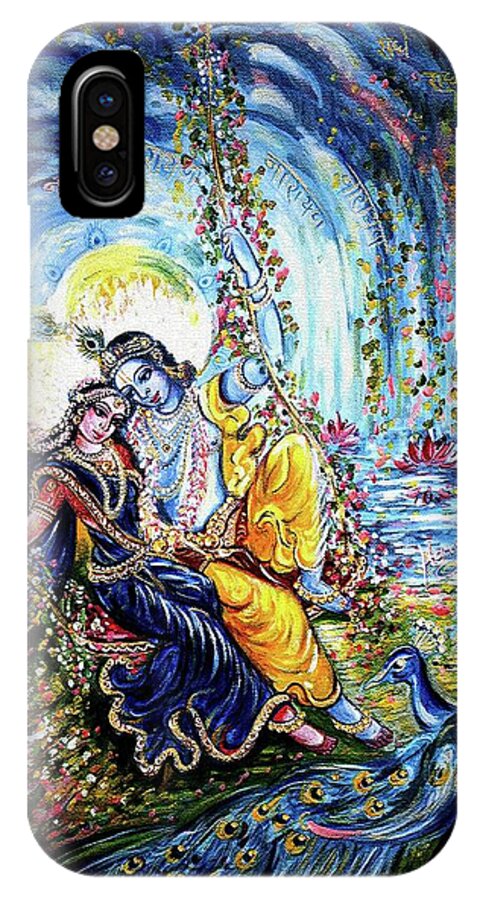 Krishna iPhone X Case featuring the painting Radha Krishna Jhoola Leela by Harsh Malik