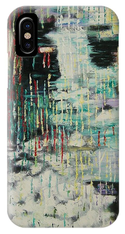 Abstract Rain Over Water iPhone X Case featuring the painting Rain in my soul by Linda King