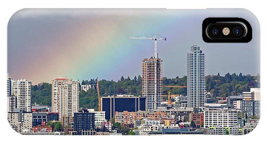 Rainbow iPhone X Case featuring the photograph Rainbow over Seattle by Peter Ponzio