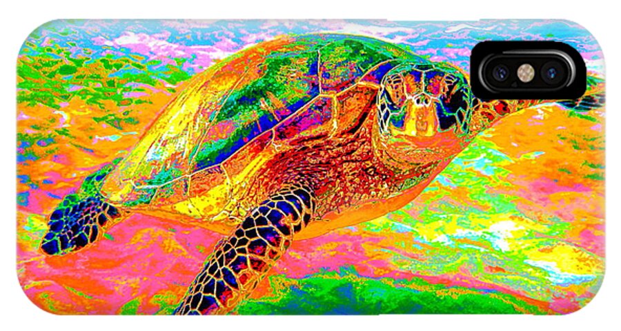 Sea Turtle iPhone X Case featuring the digital art Rainbow Sea Turtle by Larry Beat