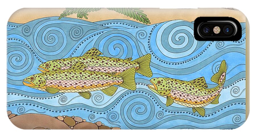 Fish iPhone X Case featuring the drawing Rainbow Trout by Pamela Schiermeyer