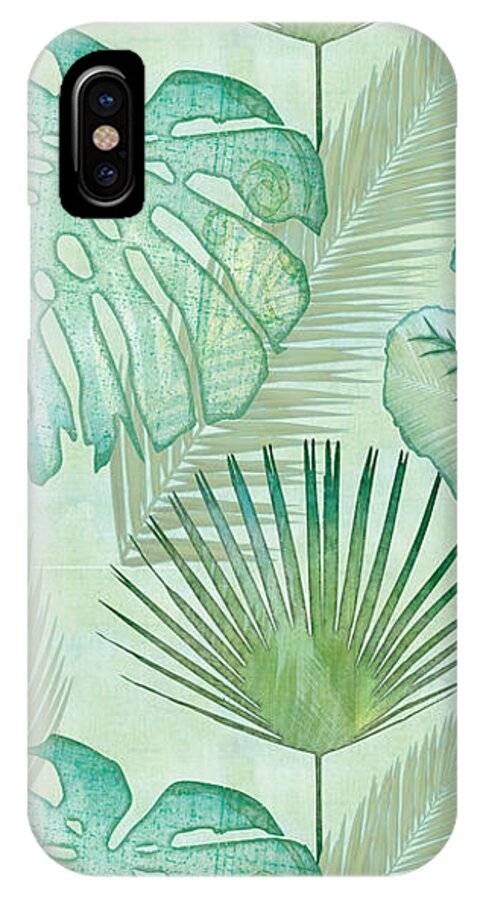 Rain iPhone X Case featuring the painting Rainforest Tropical - Elephant Ear and Fan Palm Leaves Repeat Pattern by Audrey Jeanne Roberts